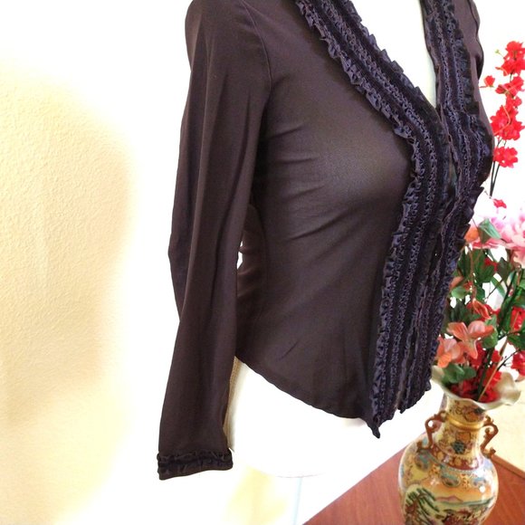 Brown Sheer Ruffle Top - Picture 6 of 13